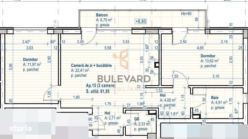 Apartament cu 3 camere/62 MP/CF/zona Teilor!