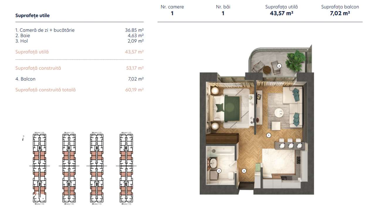 Studio Dublu -2 A /50,59 mp / Hils Nord - Pipera - Autostrada A 3 / Co-6