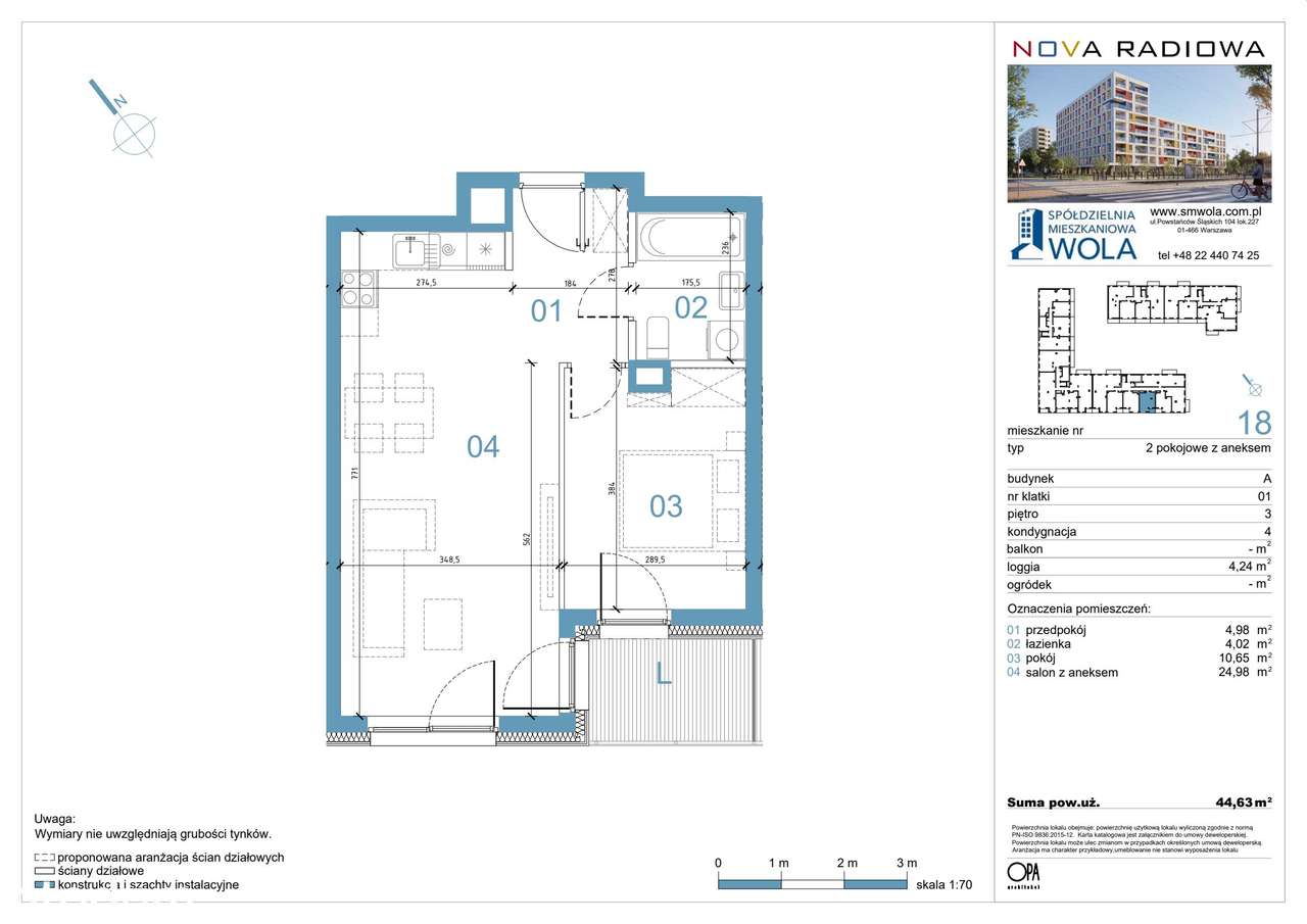2-pokojowe mieszkanie 44m2 + loggia Bezpośrednio - Pełny obrazek: 2/9