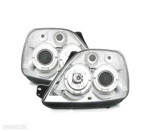 FARÓIS FRONTAIS ANGEL EYES PARA FORD FIESTA MK6. FUNDO CROMADO - 1