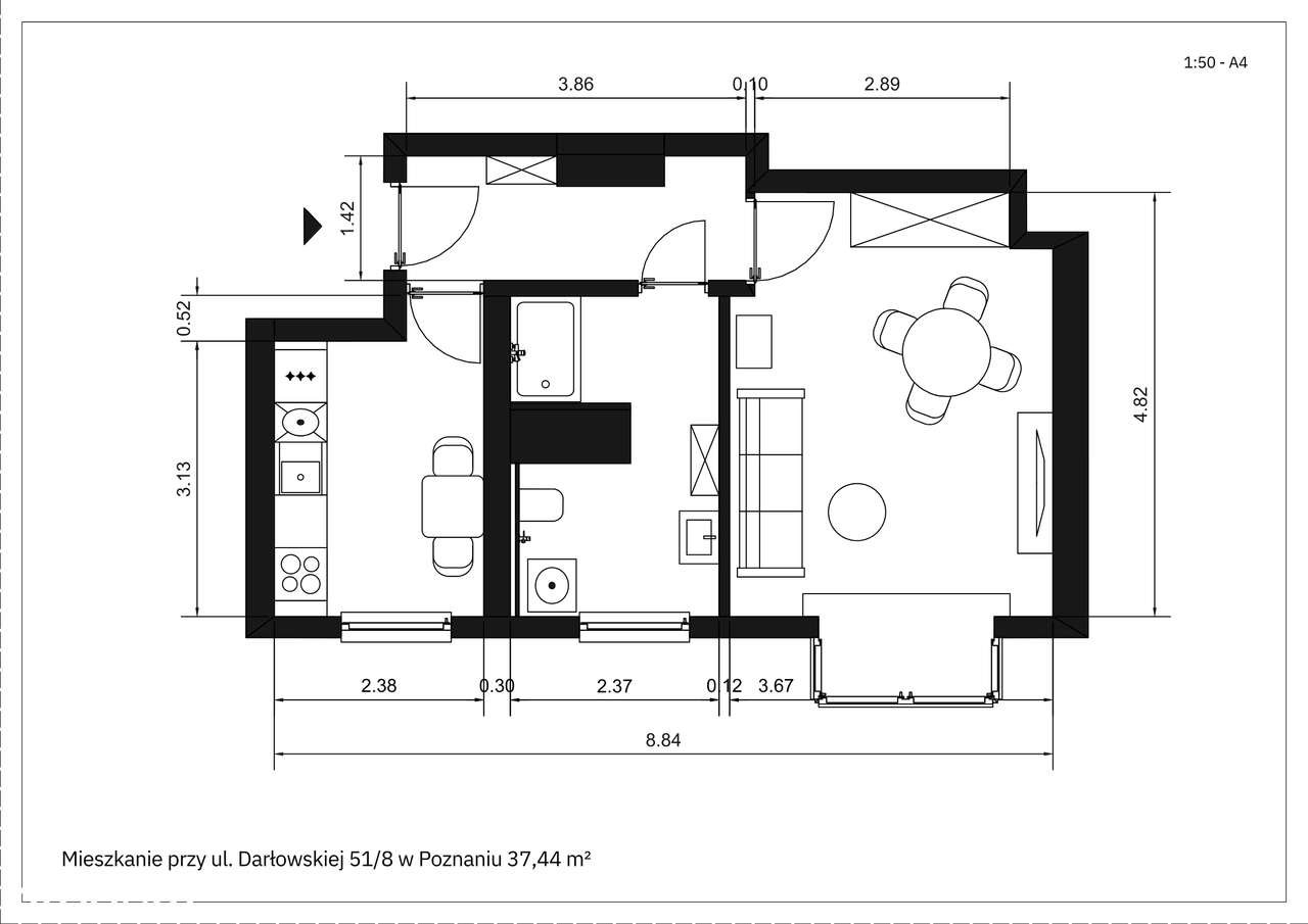 Nowa kawalerka z dużą łazienką, osobną kuchnią i komórką lokatorską-9