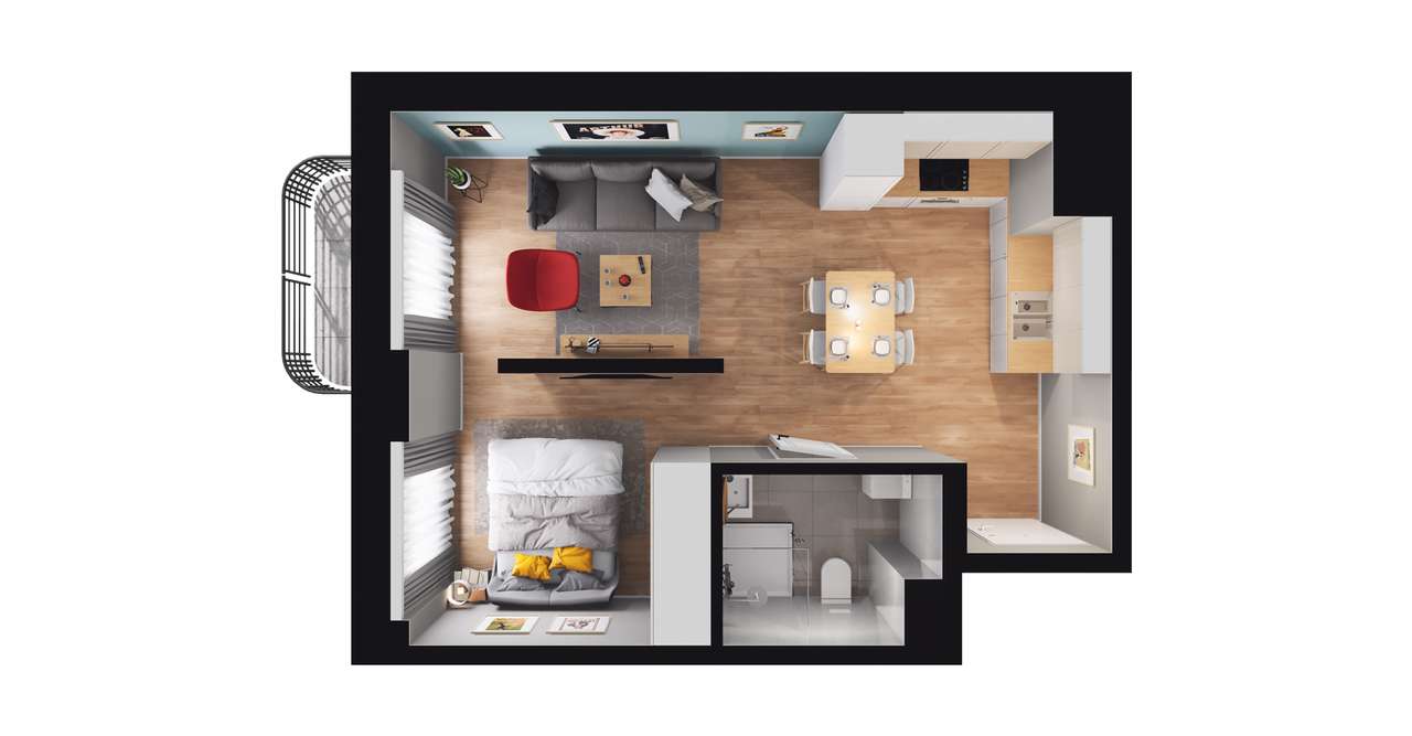 1-pokojowe mieszkanie 35m2 + balkon - Pełny obrazek: 2/8