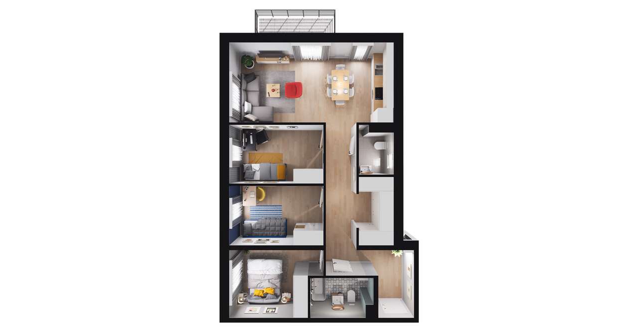 4-pokojowe mieszkanie 73m2 + balkon Bezpośrednio - Pełny obrazek: 2/8