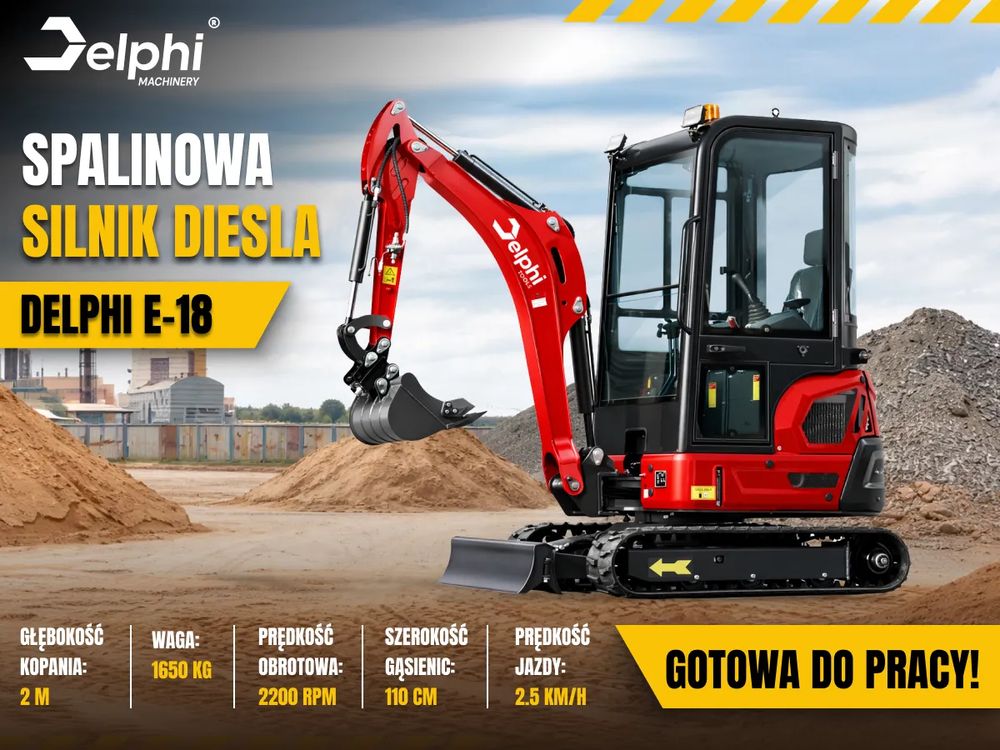 Nm e18  minikoparka gąsienicowa spalinowa mini koparka nowa 1650 kg delphi nm 2026