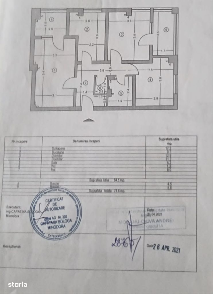 Apartament 3 camere Trivale, et 1/4,decomandat, 75000 euro