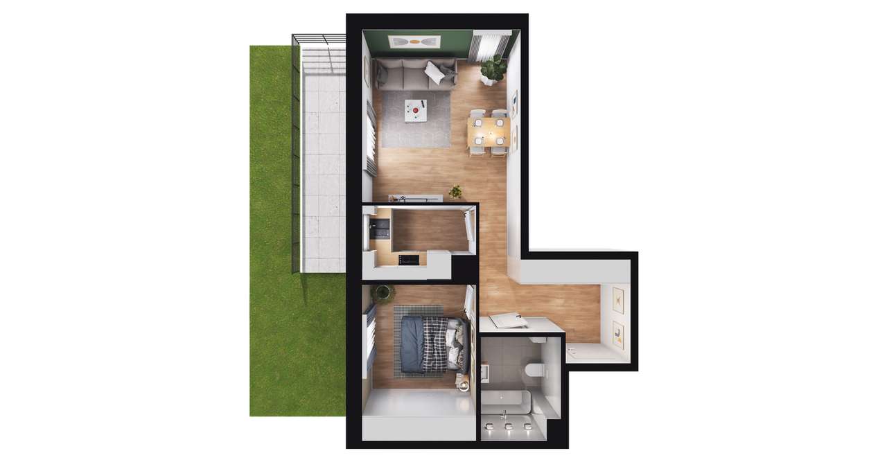2-pokojowe mieszkanie 45m2 + taras Bez Pośredników - Pełny obrazek: 2/6