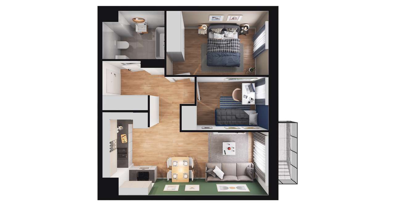 3-pokojowe mieszkanie 48m2 + balkon Bez Prowizji - Pełny obrazek: 2/8