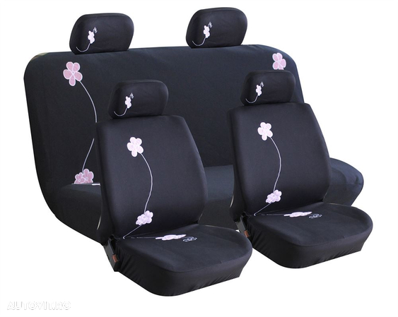 Set huse scaune auto Pink Flower Girl , Fata + Spate compatibile cu modelele cu Airbag in scaune - 1