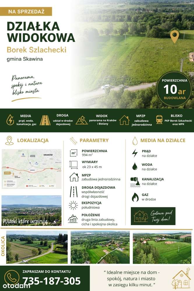 Widokowa działka budowlana blisko Skawiny | Borek Szlachecki