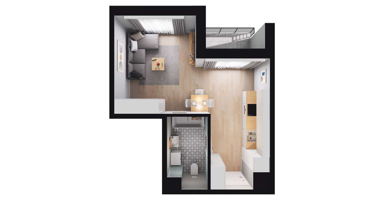 1-pokojowe mieszkanie 30m2 + loggia Bez Prowizji - Pełny obrazek: 2/8