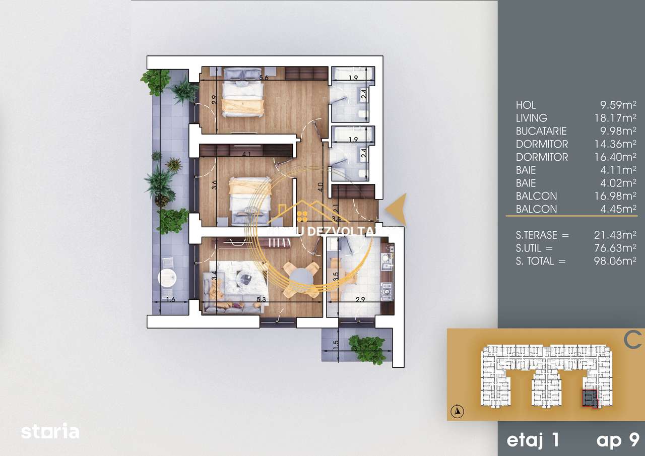 8 minute de metrou Teclu Finisaje moderne 2 bai Decomandat Pallady-1