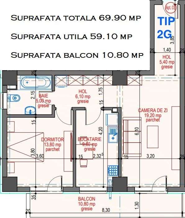 ADAMANT ECLYPSE, 2 camere decomandat, TIP 2G, 69.9mp - Imagine principală: 3/15