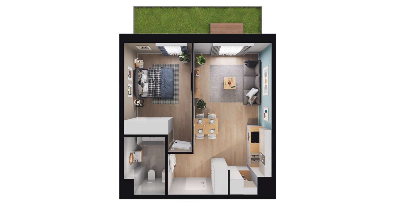 2-pokojowe mieszkanie 40m2 + ogródek - Pełny obrazek: 2/7