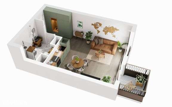 Widok na zielone patio, jeden pokój, Jeżyce - Pełny obrazek: 2/9