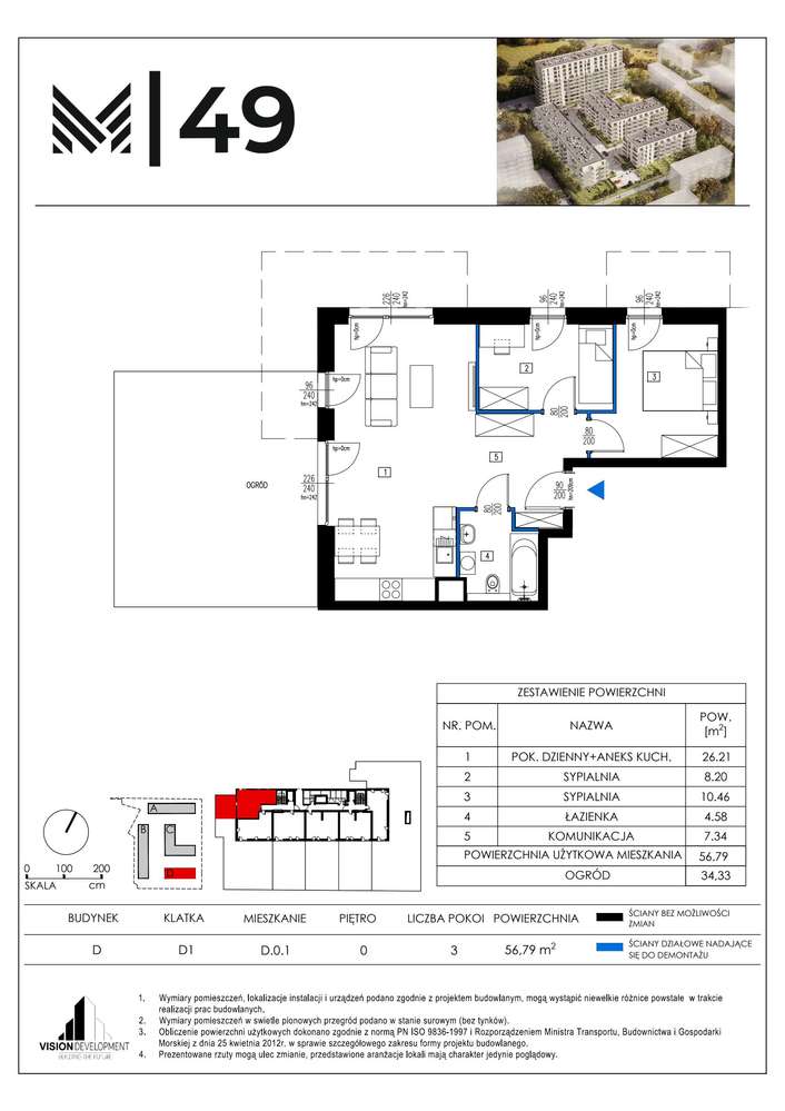 3-pokojowe mieszkanie 56m2 + ogródek - Pełny obrazek: 2/9