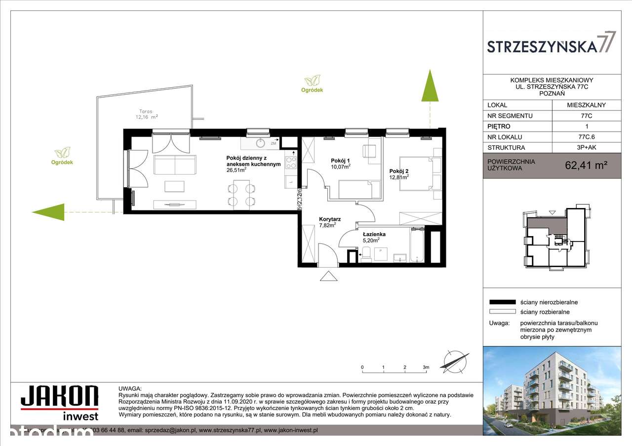 3-pokojowe mieszkanie 62m2 + taras Bez Pośredników - Pełny obrazek: 2/7
