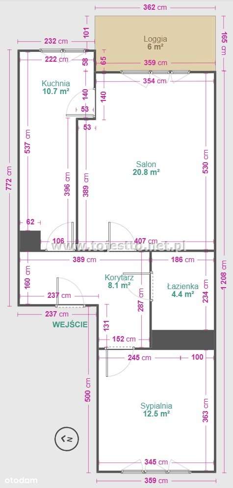 Mieszkanie na Drugim piętrze, ul. Polna, 53m2-1