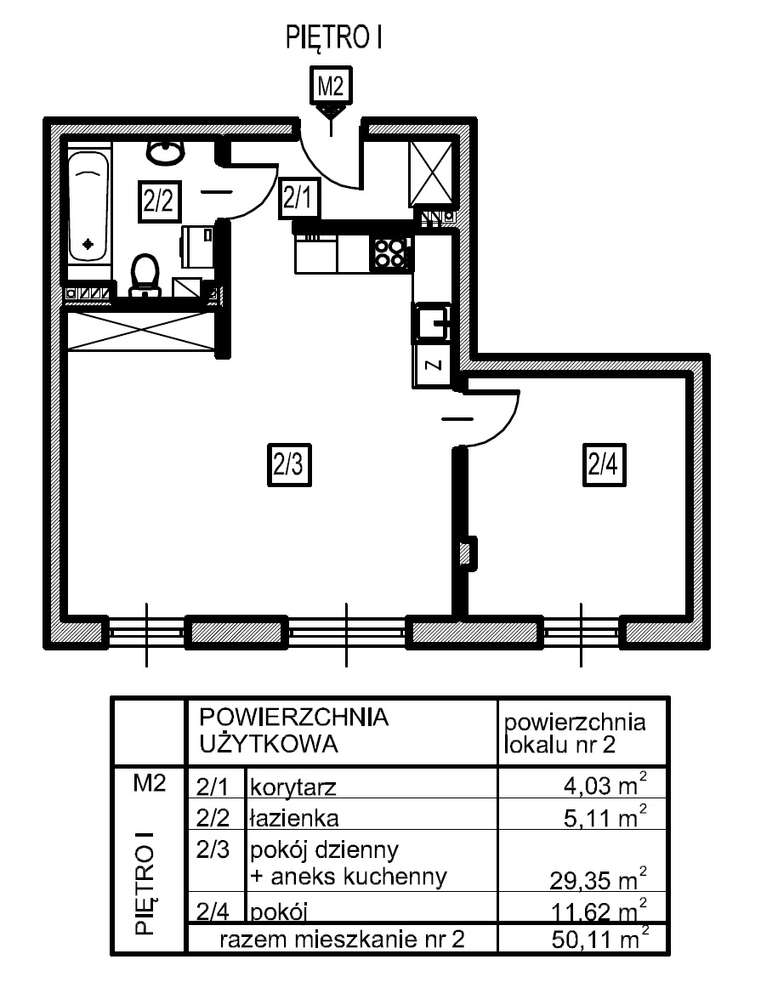 Mieszkanie 50,11m2, 2 pokoje, garaż, bez prowizji, bez PCC-5