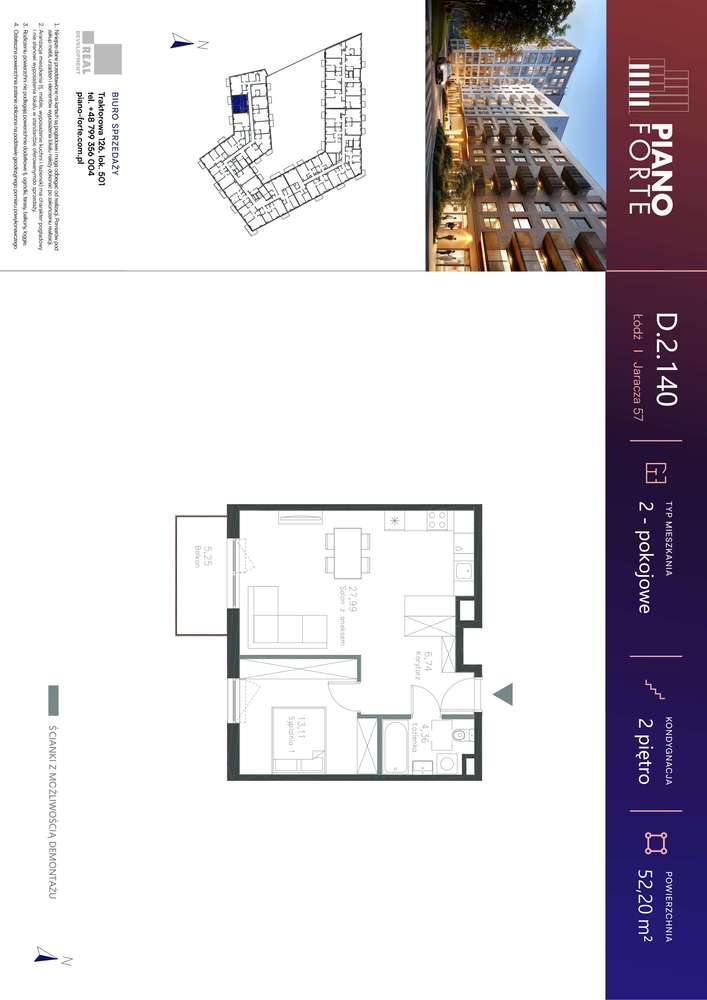 2-pokojowe mieszkanie 52m2 + balkon - Pełny obrazek: 2/7