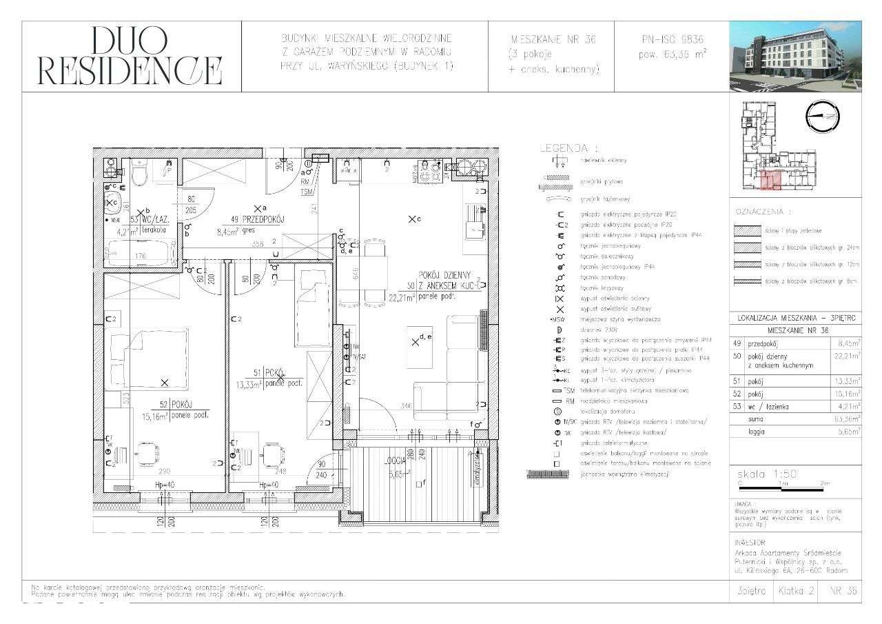 NOWA niższa cena Duo Residence - słoneczne 3 pokoje 63,36 m2 na p. 3 - Pełny obrazek: 2/7