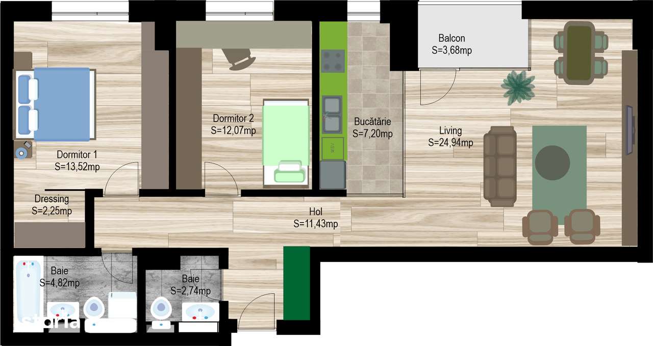 Apartament 3 camere | 79 mp | 2 bai | balcon | bloc nou Avanera-0