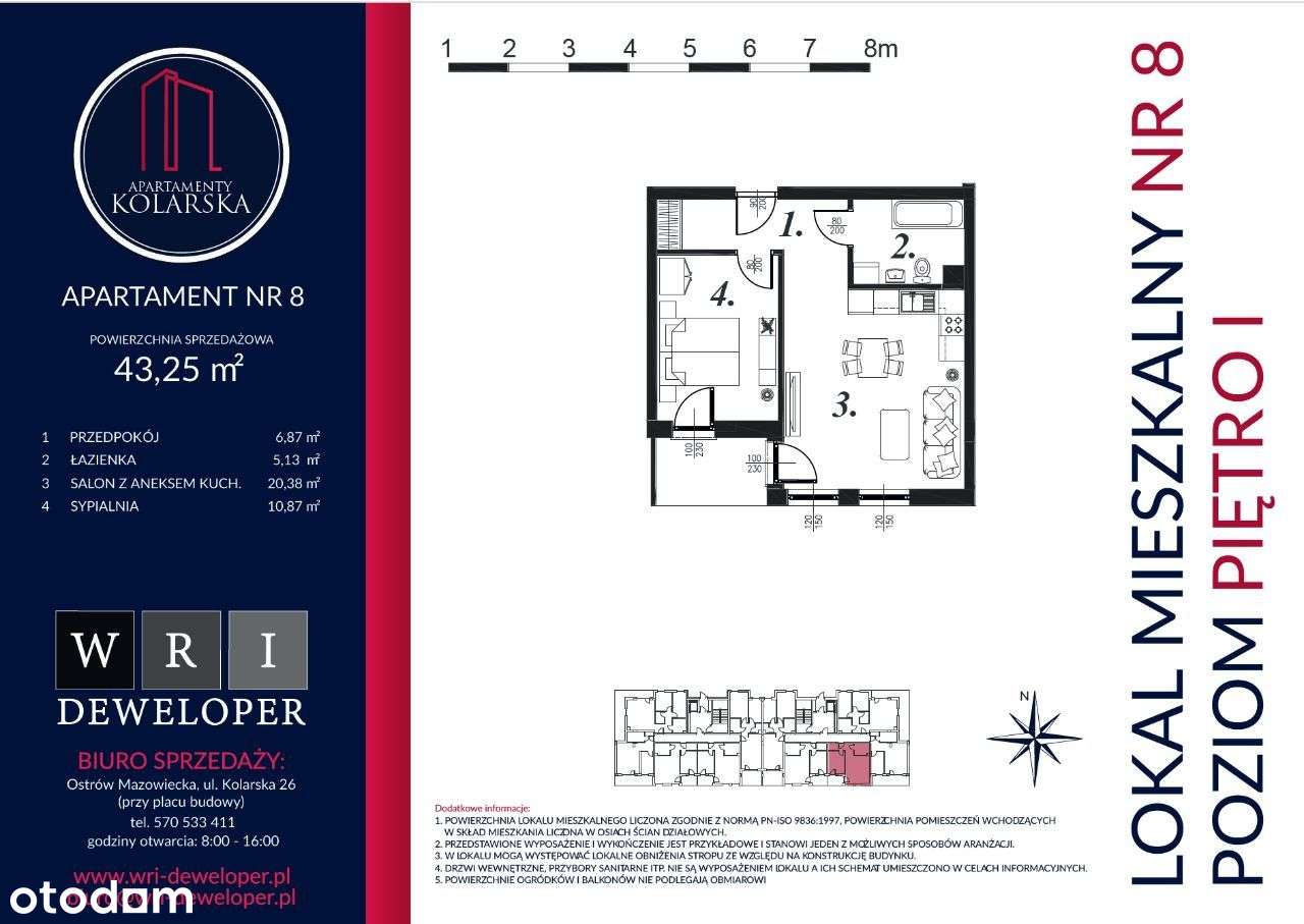 43,25 m2 - 2 pokoje - oddanie 2026 r - Pełny obrazek: 4/5