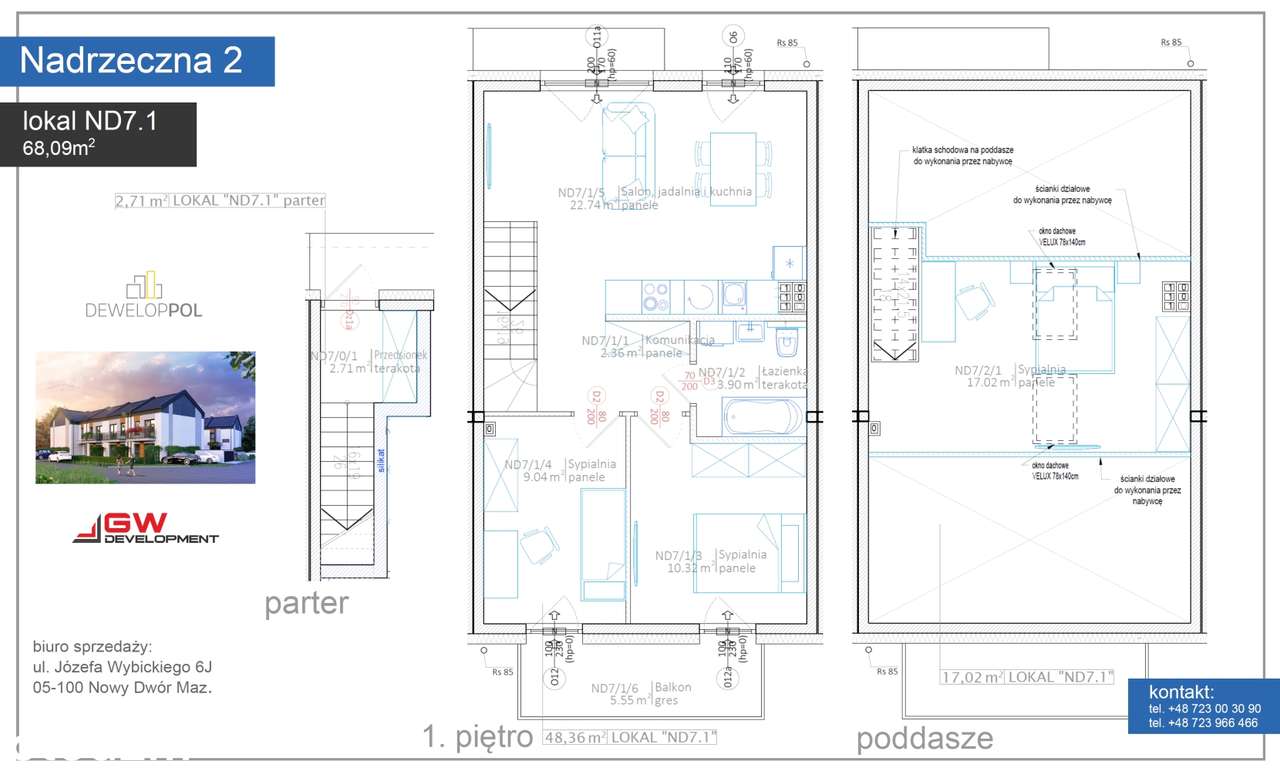 Nadrzeczna - 4 pokoje z balkonem, w pobliżu Narwi - Pełny obrazek: 2/7