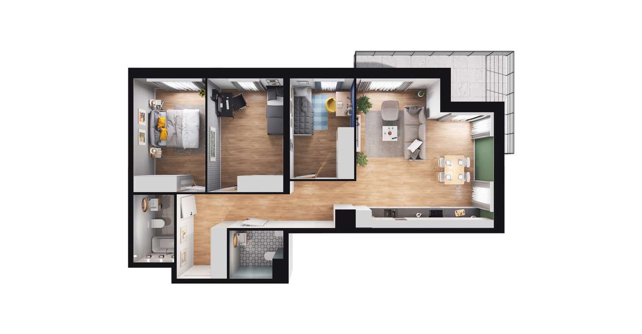 4-pokojowe mieszkanie 76m2 + balkon - Pełny obrazek: 2/8