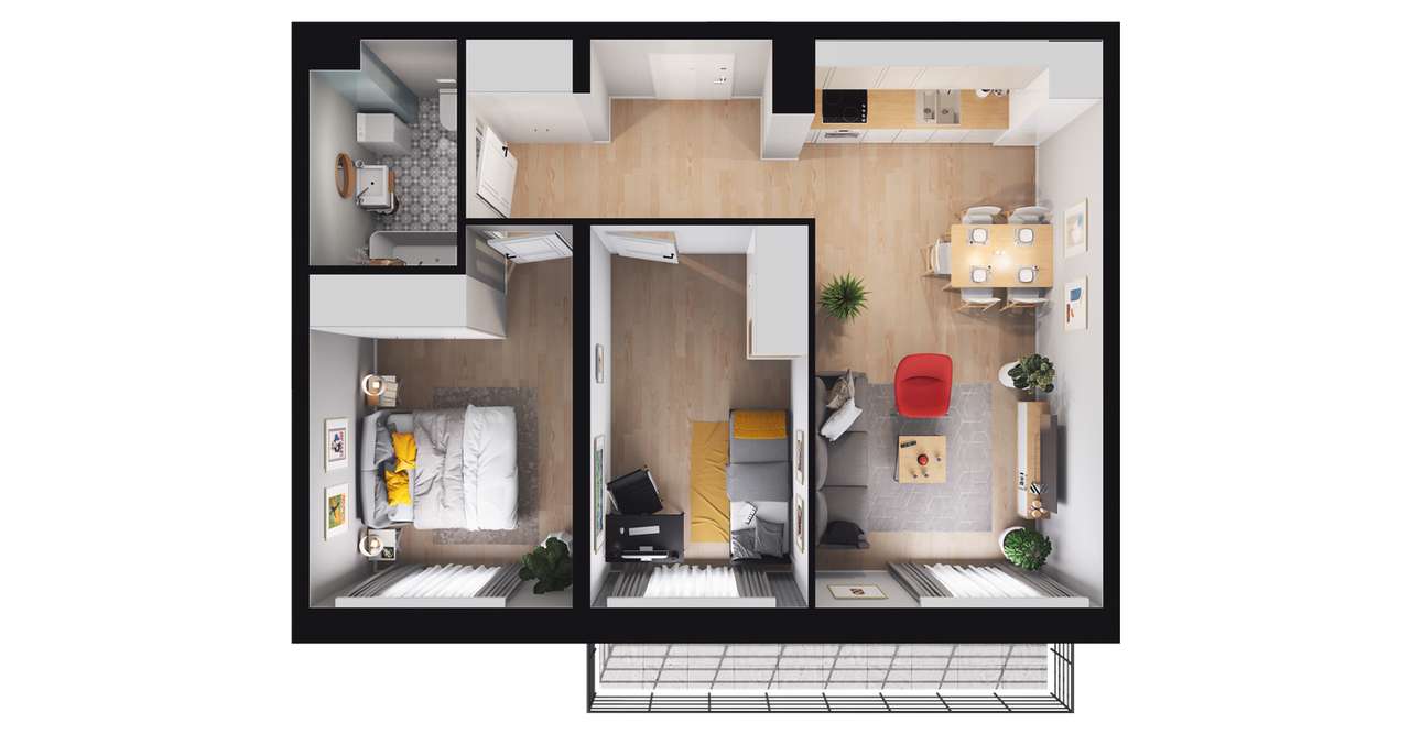 3-pokojowe mieszkanie 52m2 + balkon - Pełny obrazek: 2/8