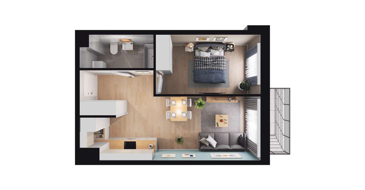 2-pokojowe mieszkanie 40m2 + balkon Bezpośrednio - Pełny obrazek: 2/8