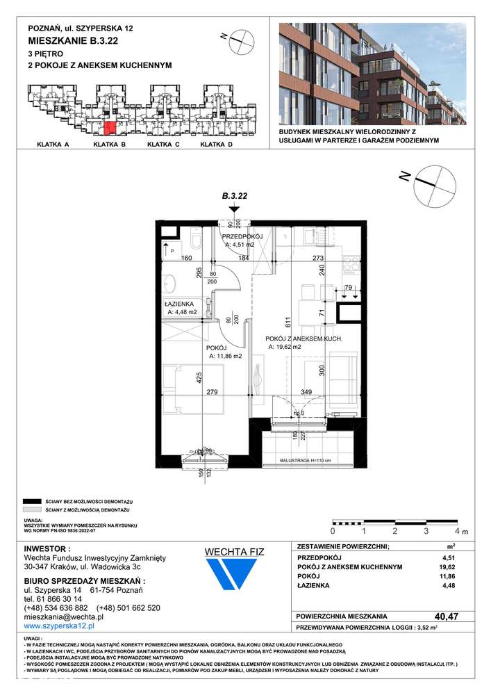2-pokojowe mieszkanie 40m2 + loggia - Pełny obrazek: 2/7