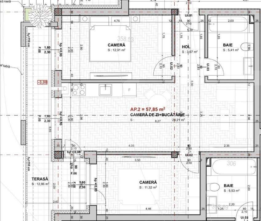 Apartament de 3 camere, 58 mp, etaj intermediar, balcon, parcare, Apah - Imagine principală: 2/3