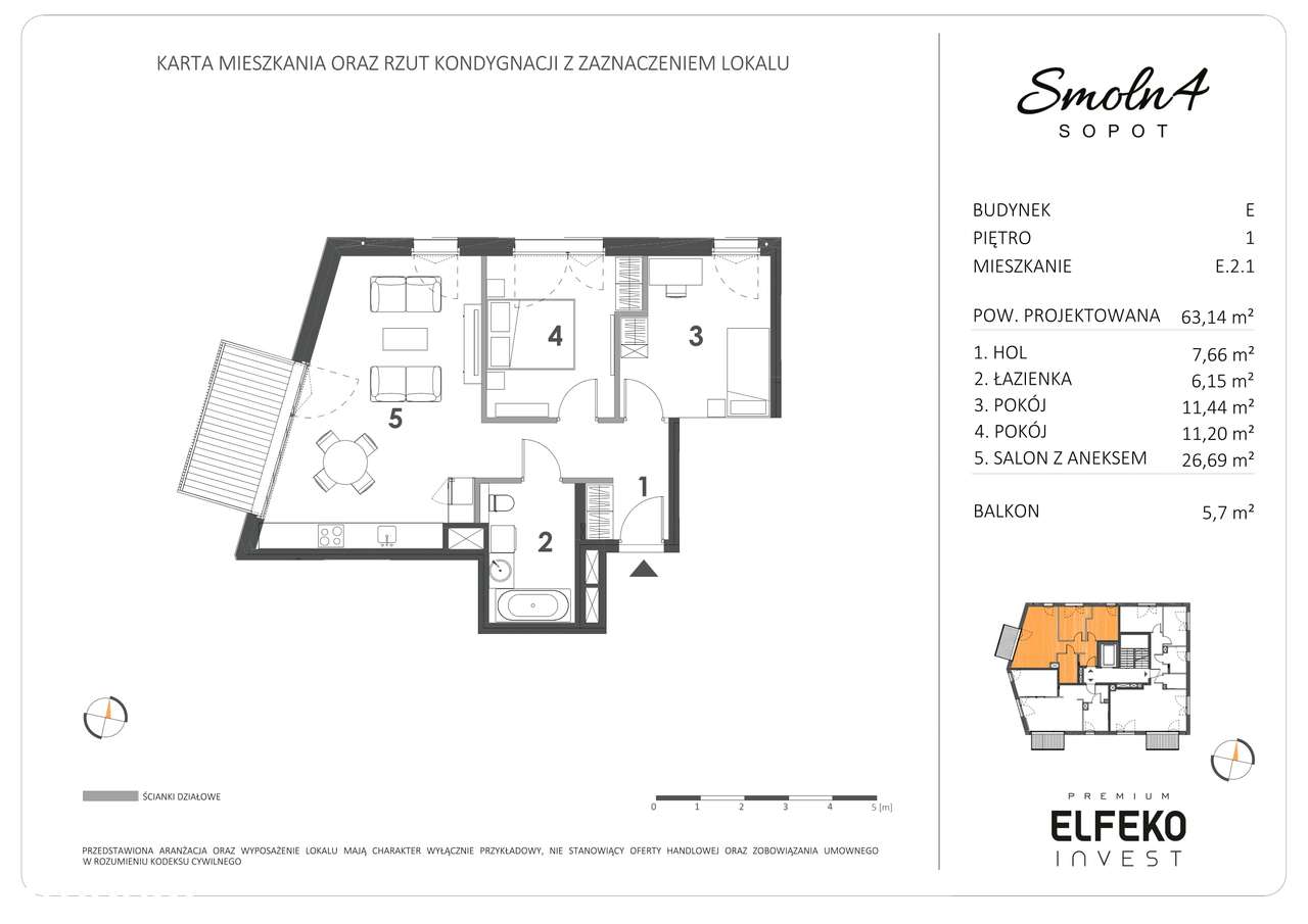 Mieszkanie 3 pok., salon od zachodu, Sopot, Smolna - Pełny obrazek: 2/9