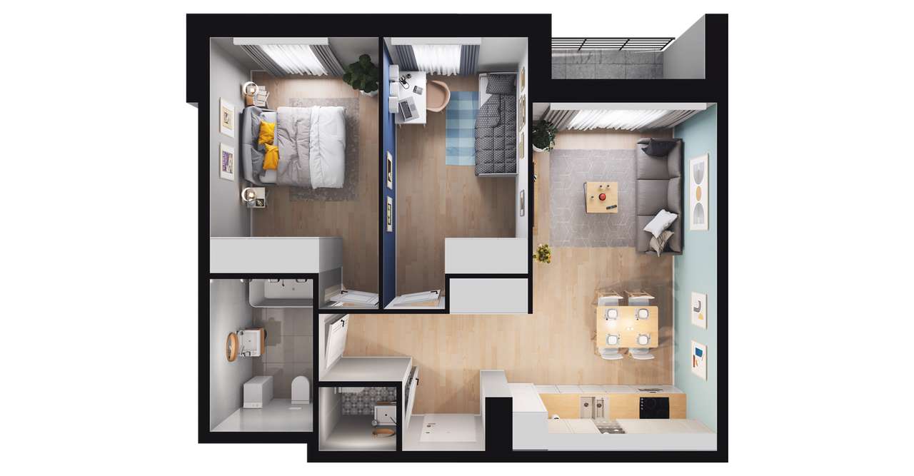 Gotowe 3-pokojowe mieszkanie 52 m2 + loggia - Pełny obrazek: 2/8