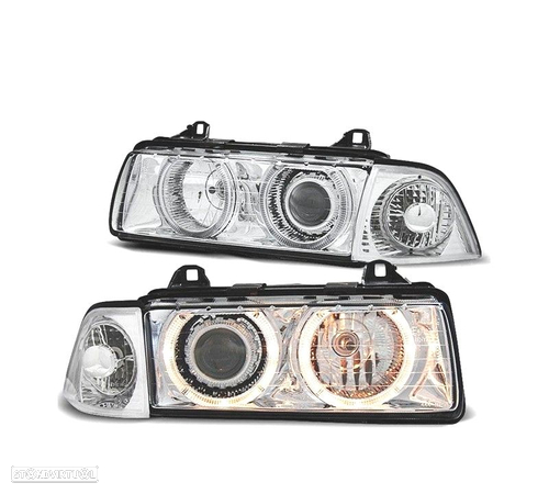 FARÓIS ANGEL EYES PARA BMW E36 90-99 FUNDO CROMADO - 1