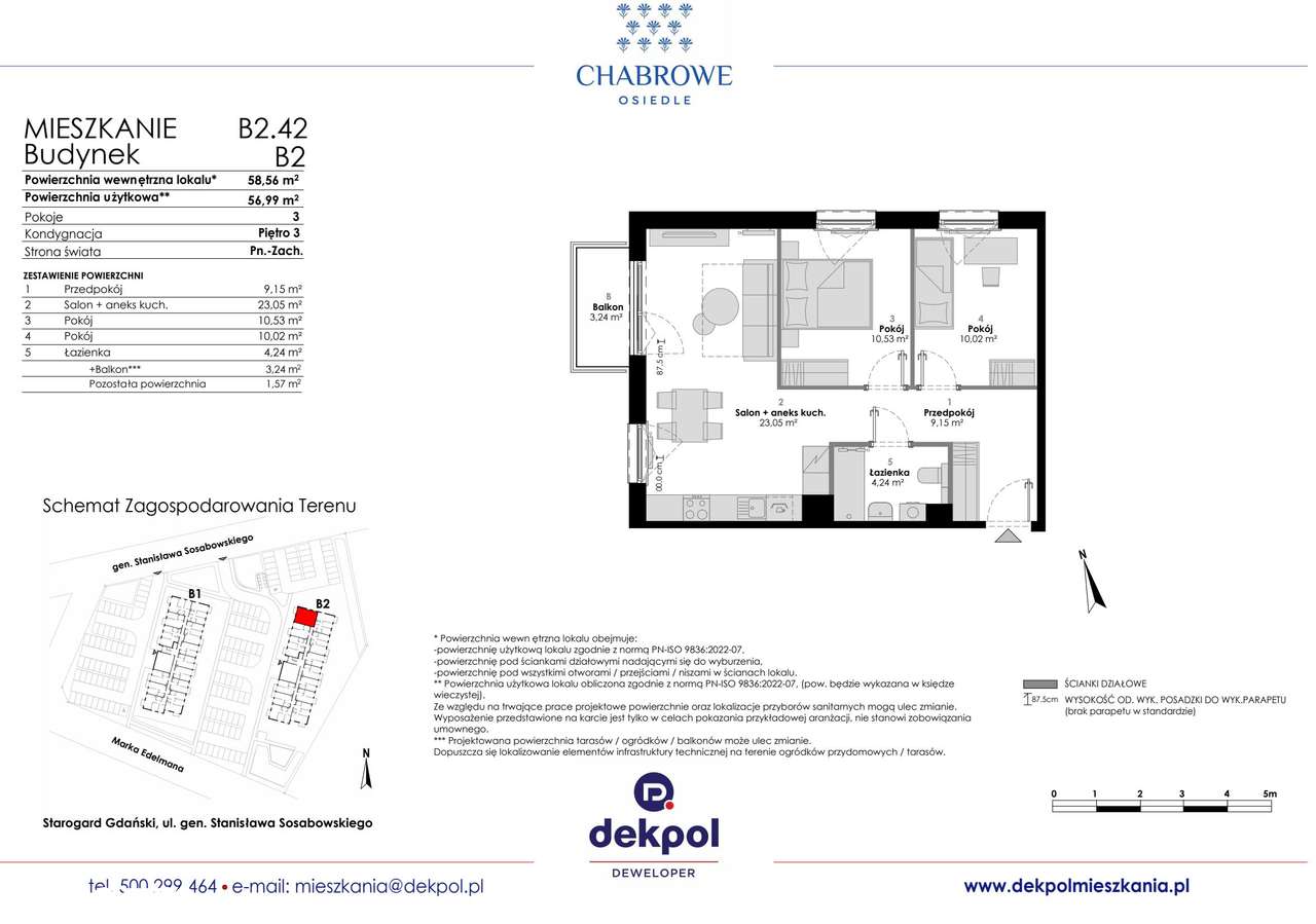 3-pokojowe mieszkanie 56m2 + balkon - Pełny obrazek: 2/7