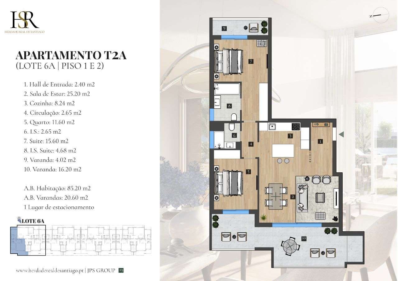 Apartamento T2 com 2 Varandas | Herdade Real de Santiago-6