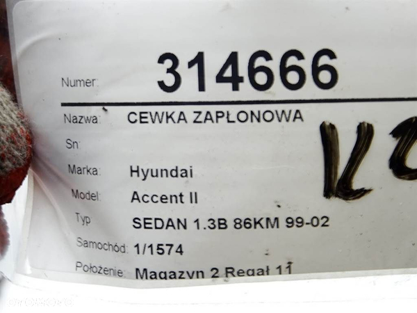 CEWKA ZAPŁONOWA HYUNDAI ACCENT II sedan (LC) 1999 - 2017 1.3 63 kW [86 KM] benzyna 2000 - 2005 - 5