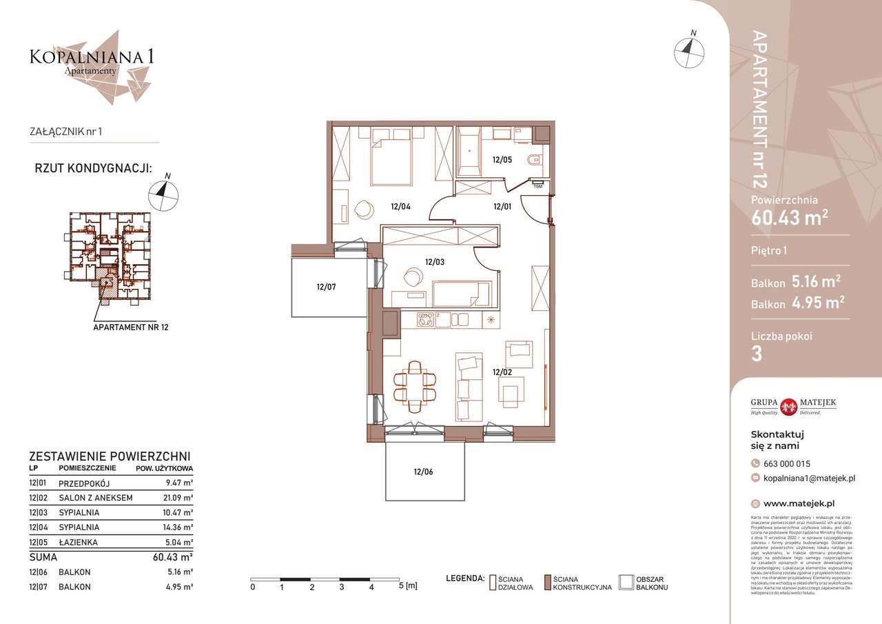 Kopalniana 1 | apartament 3-pok. | 12 - Pełny obrazek: 2/7
