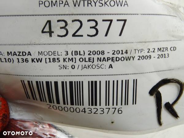 POMPA WTRYSKOWA MAZDA 3 (BL) 2008 - 2014 2.2 MZR CD (BL10) 136 kW [185 KM] olej napędowy 2009 - - 5