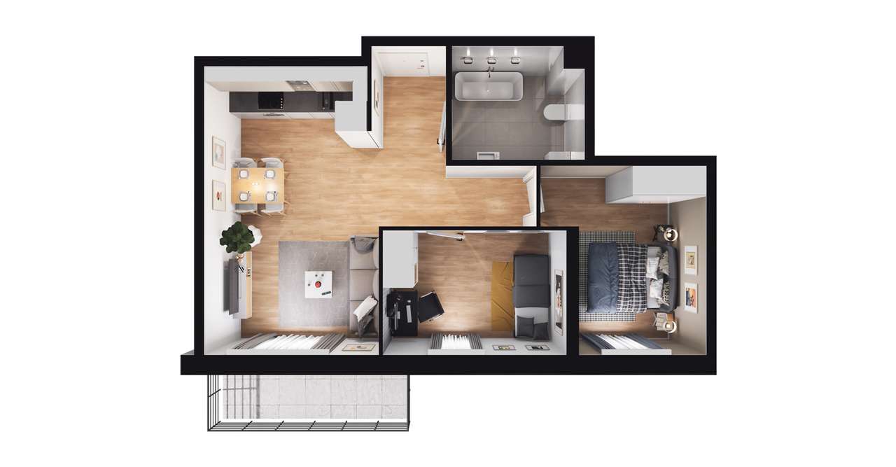 3-pokojowe mieszkanie 51m2 + balkon - Pełny obrazek: 2/8