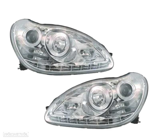 FARÓIS XENON D2S COM LUZ DIURNA LED PARA MERCEDES S W220 02-05 FUNDO CROMADO - 2