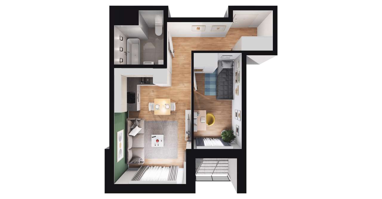 2-pokojowe mieszkanie 34m2 + loggia Bezpośrednio - Pełny obrazek: 2/8