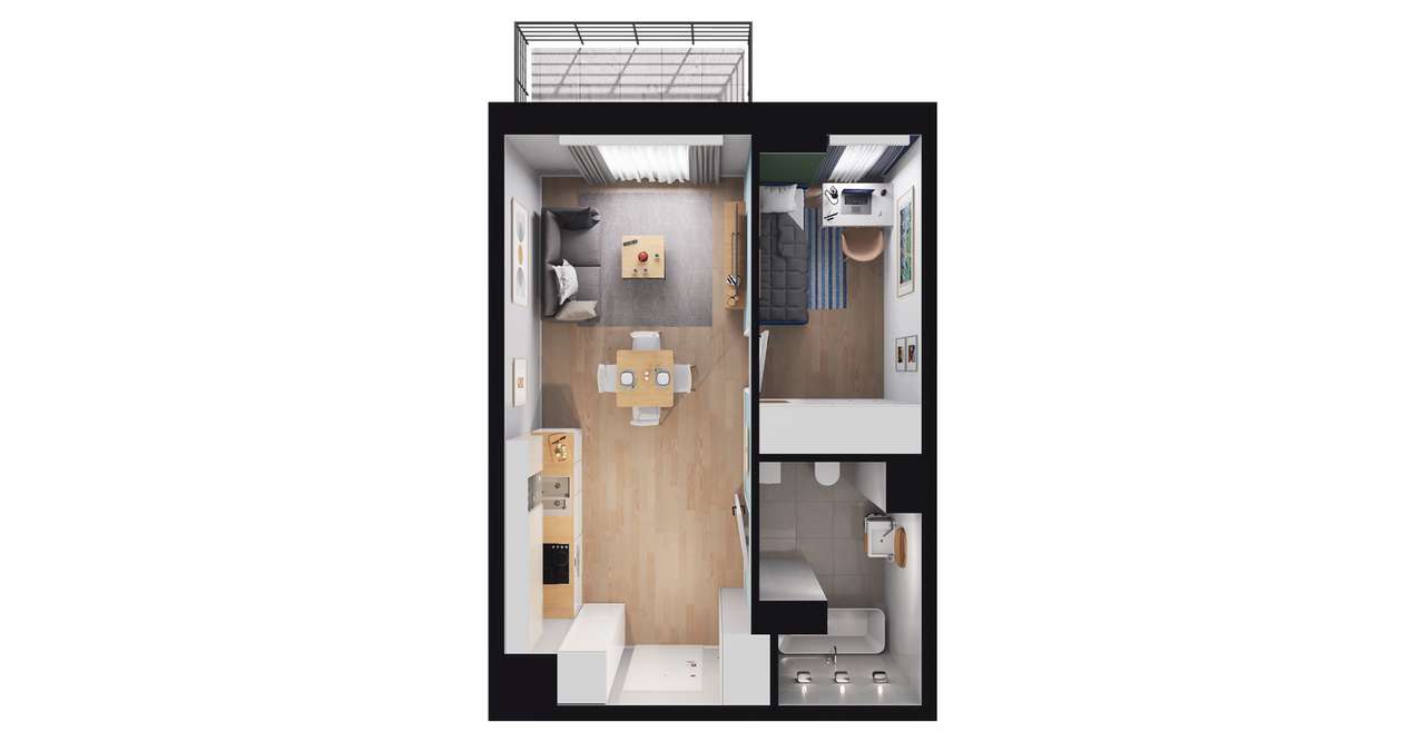 1-pokojowy apartament inwestycyjny 32m2 + balkon - Pełny obrazek: 2/8