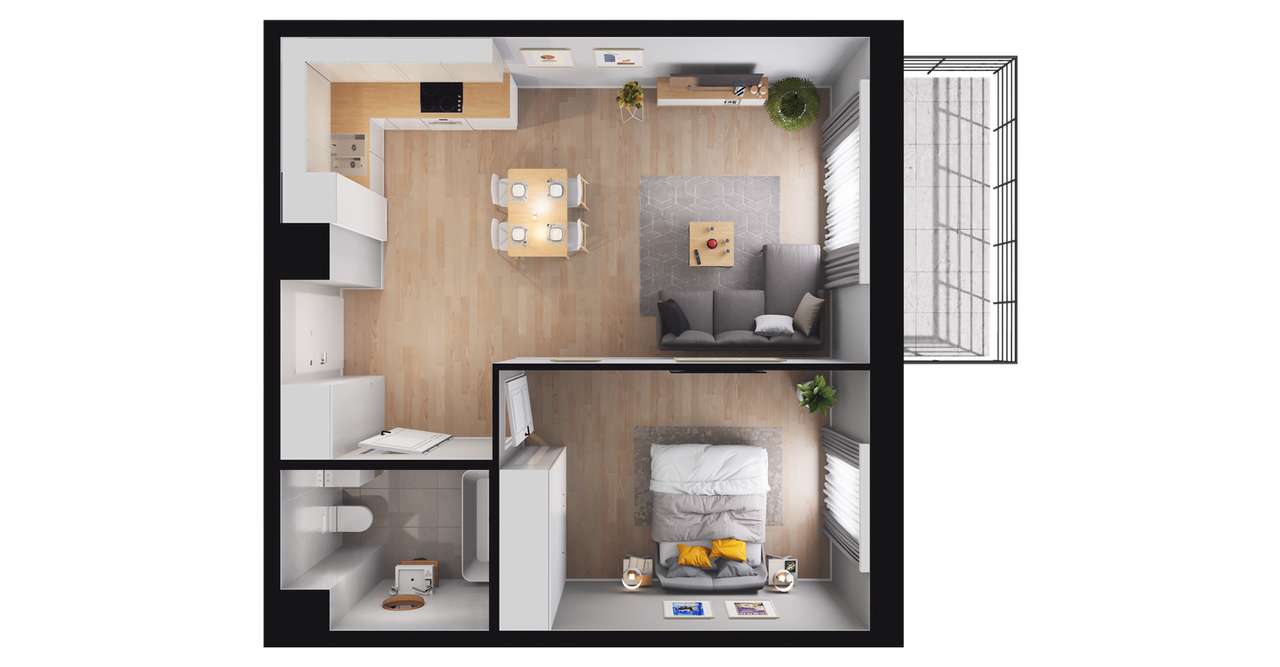 2-pokojowe mieszkanie 46m2 + balkon Bezpośrednio - Pełny obrazek: 3/6