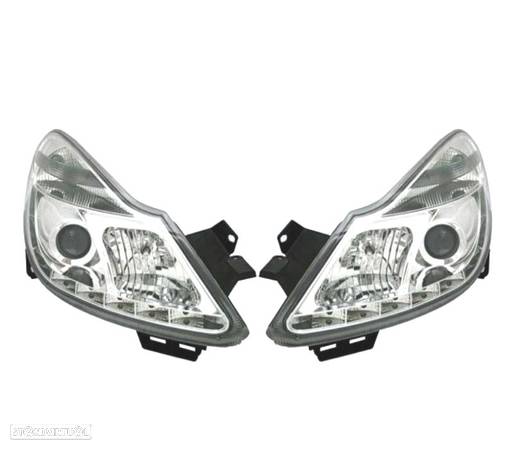 FARÓIS FRONTAIS PARA OPEL CORSA D LUZ DIURNA LED 06-10. FUNDO CROMADO - 1