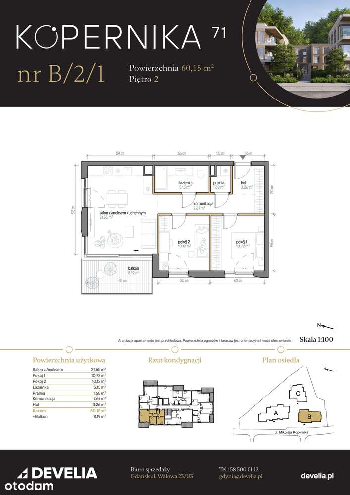 3-pokojowe mieszkanie 60m2 + balkon Bezpośrednio - Pełny obrazek: 2/9