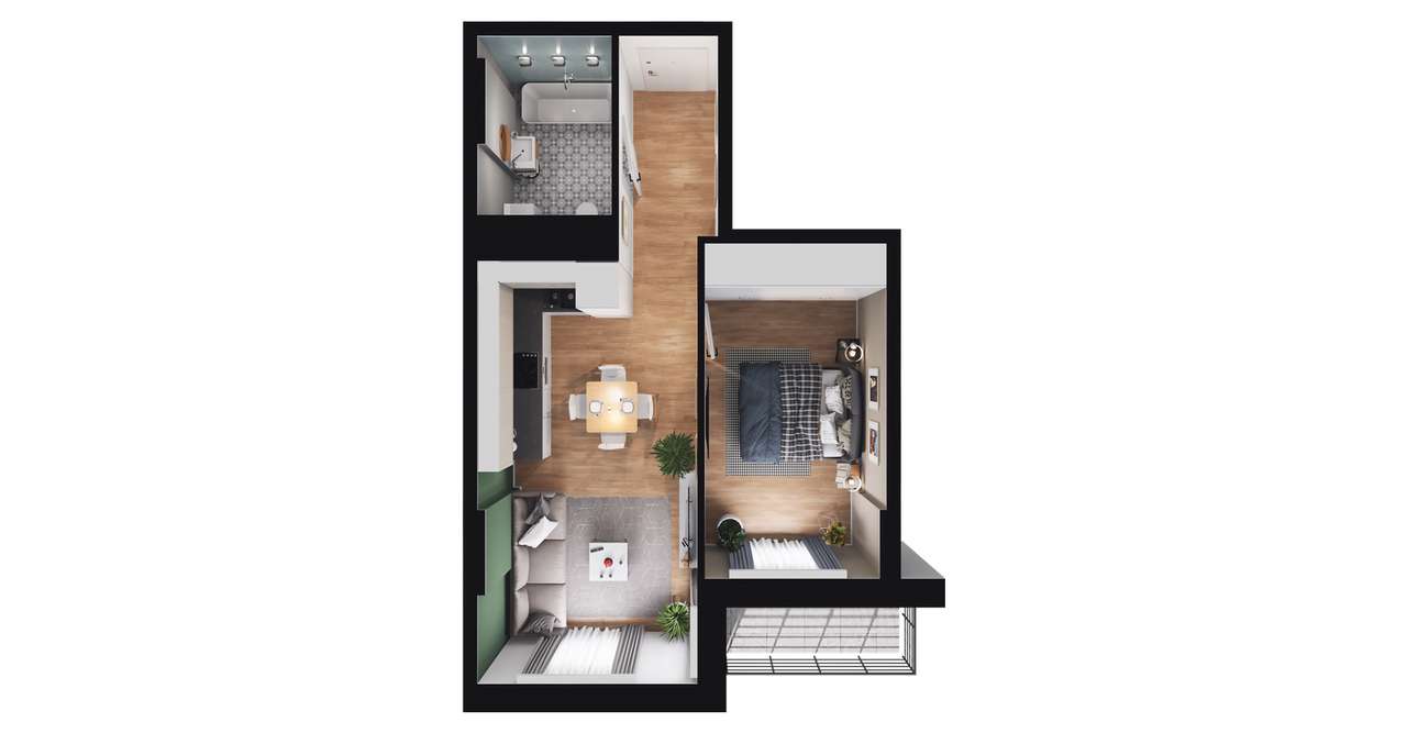 2-pokojowe mieszkanie 38m2 + loggia Bezpośrednio - Pełny obrazek: 2/8