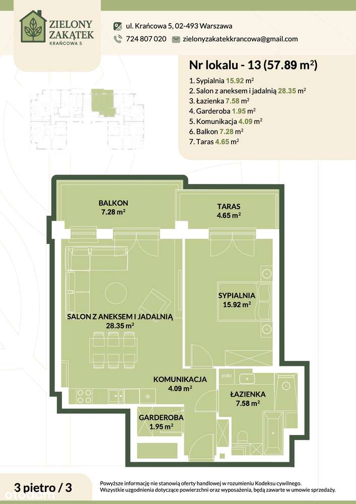 Apartament 57,89 m2 Warszawa|Stare Włochy | klimatyzacja I 2 balkony - Pełny obrazek: 2/7