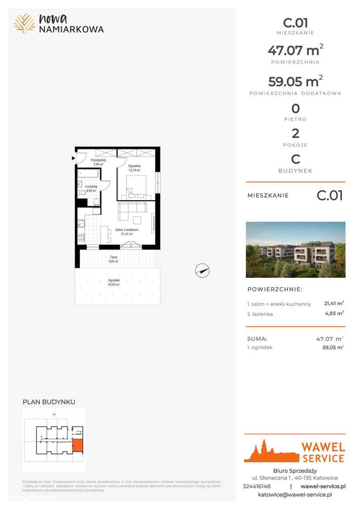2-pokojowe mieszkanie 47m2 + ogródek - Pełny obrazek: 2/8